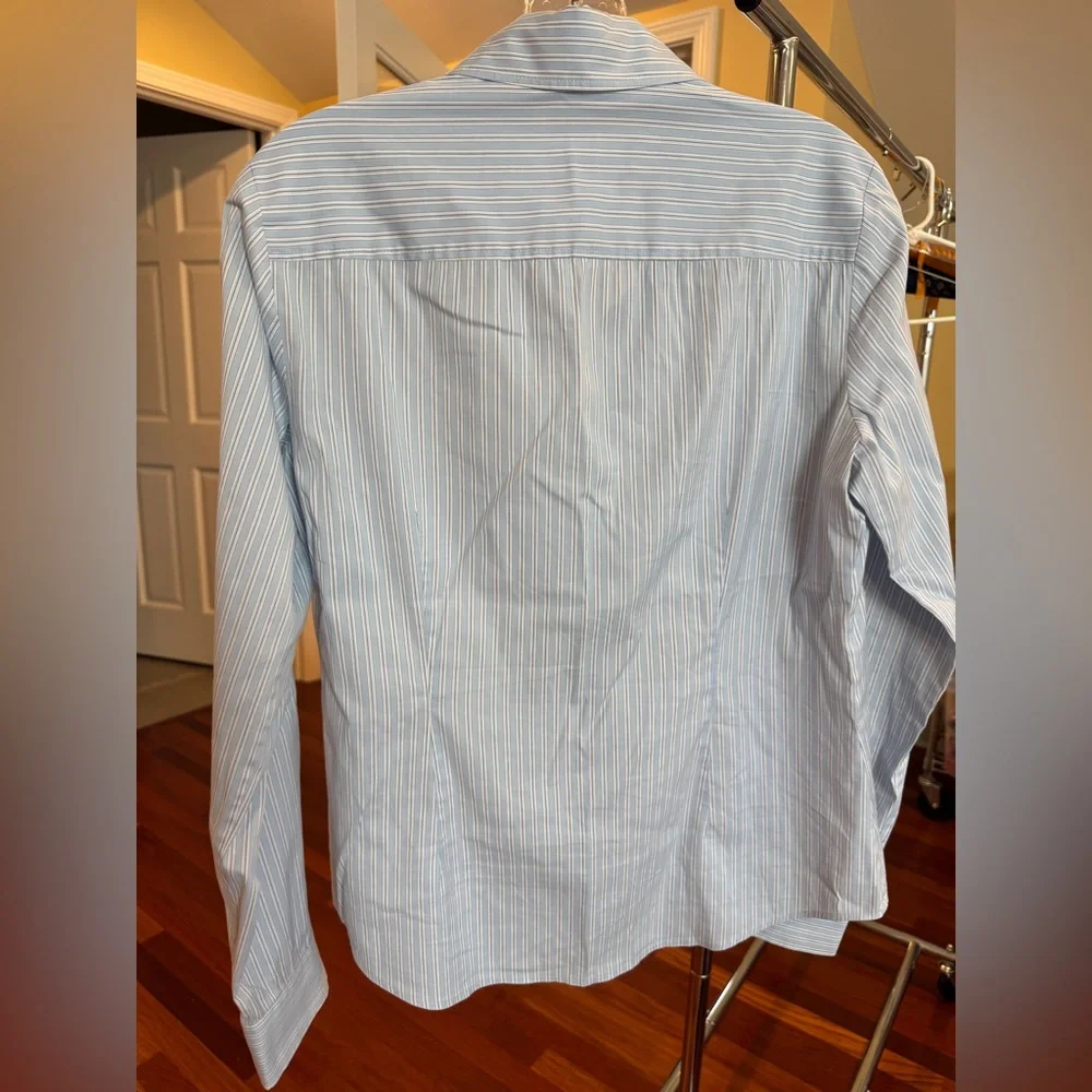 Theory Blue White Striped Button Down Shirt Lightweight Long Sleeve Blouse M - Picture 5 of 14